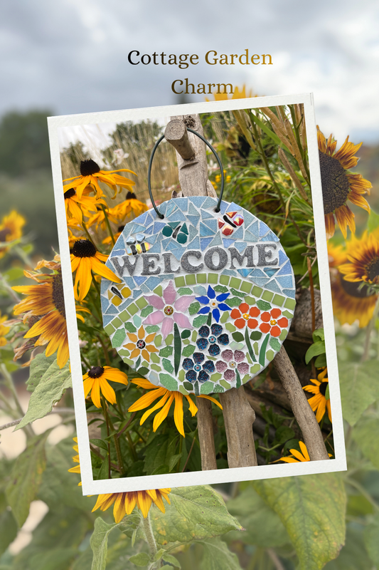 Custom Floral Mosaic Garden Welcome Sign – Slate Circle