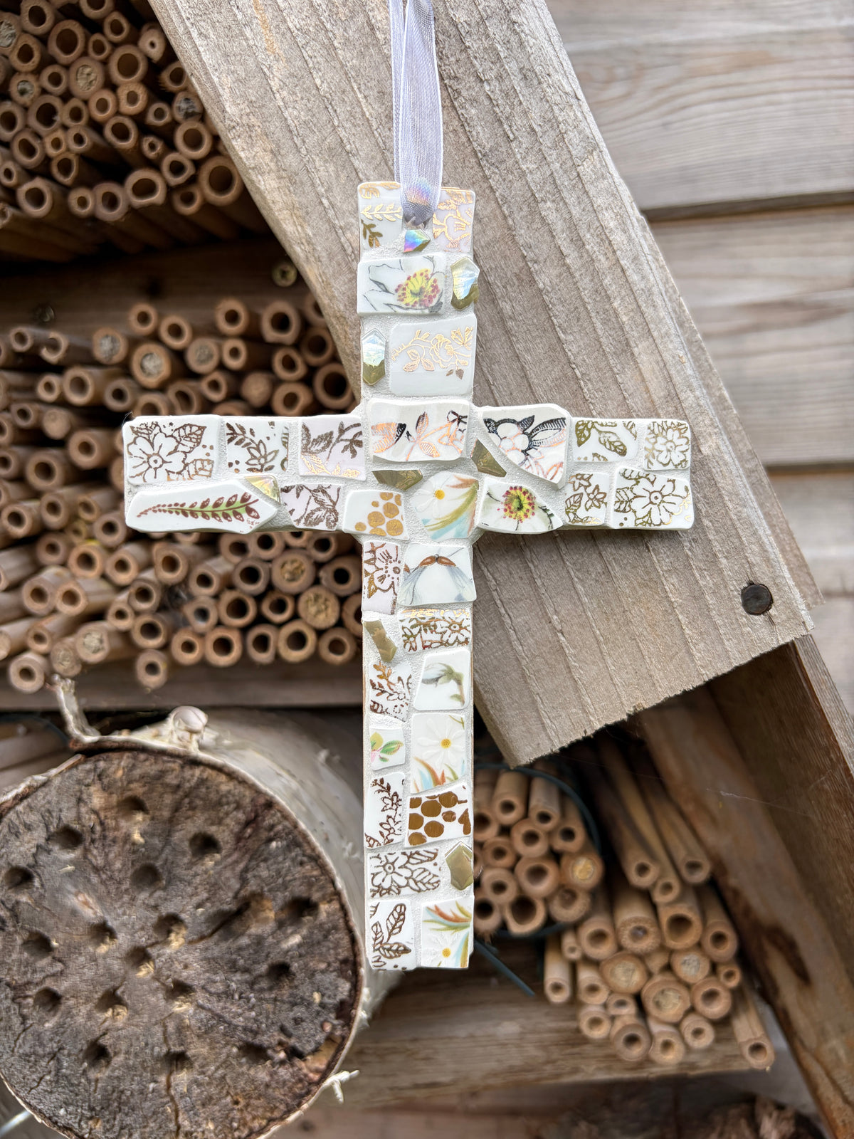 Vintage China Mosaic Cross Hanging – One of a Kind