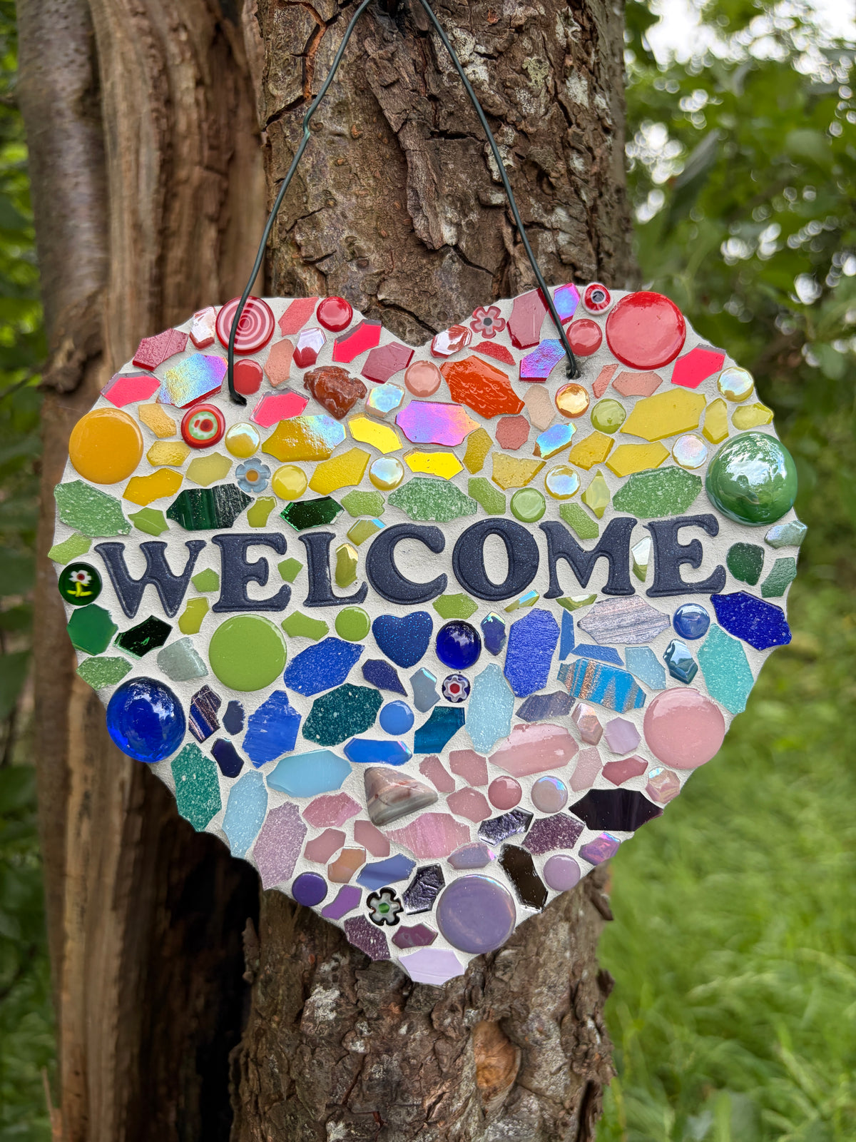 Rainbow Mosaic Heart Welcome Sign – Slate | One of a Kind