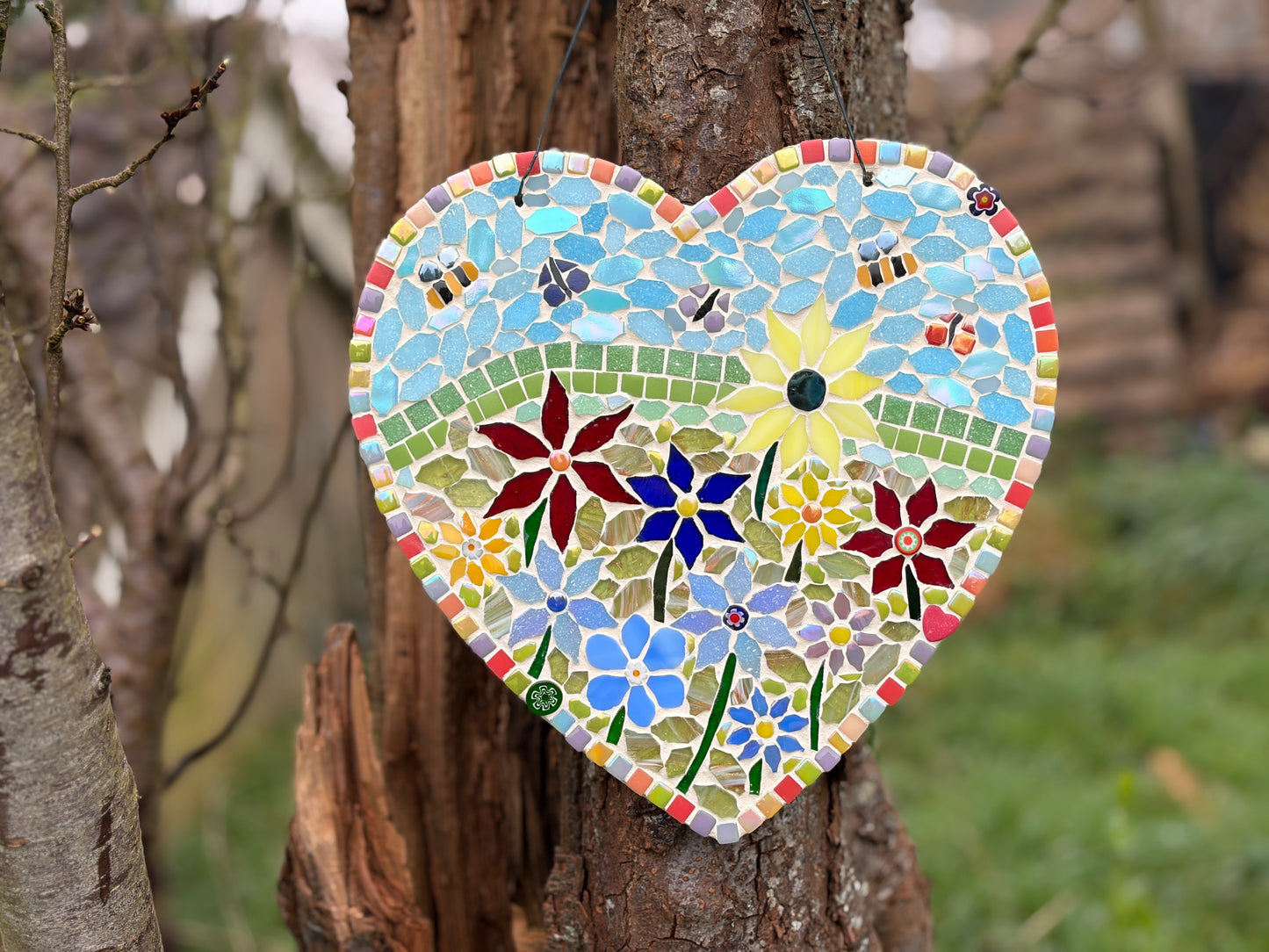 Garden art, mosaic heart