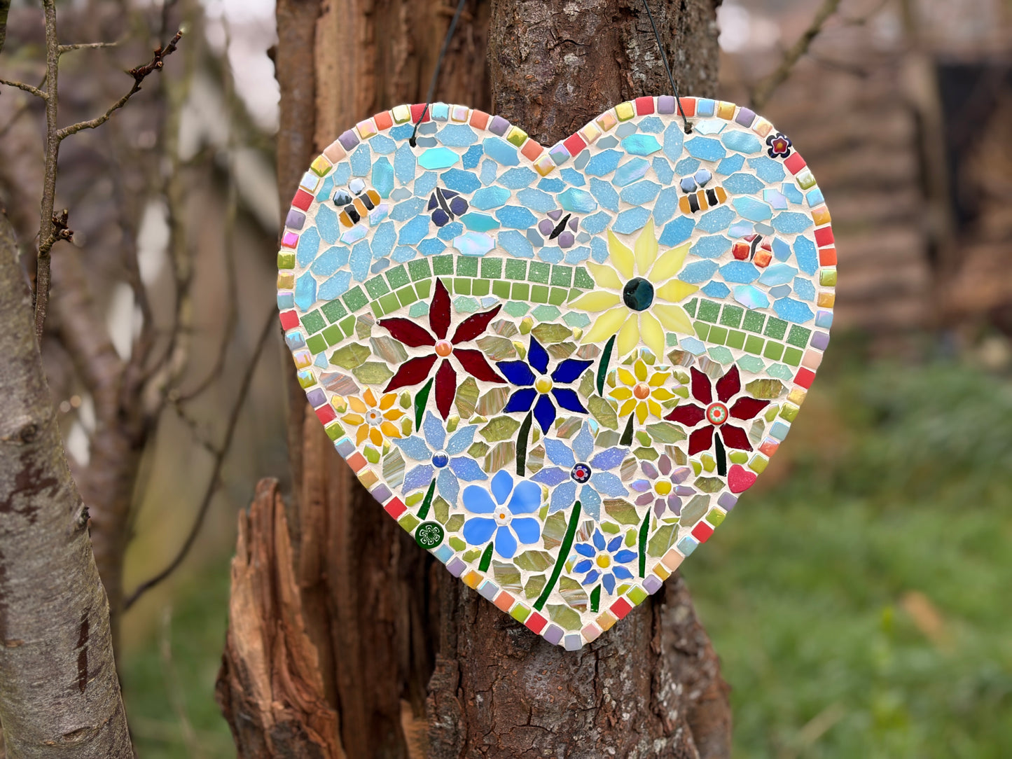 Garden art, mosaic heart