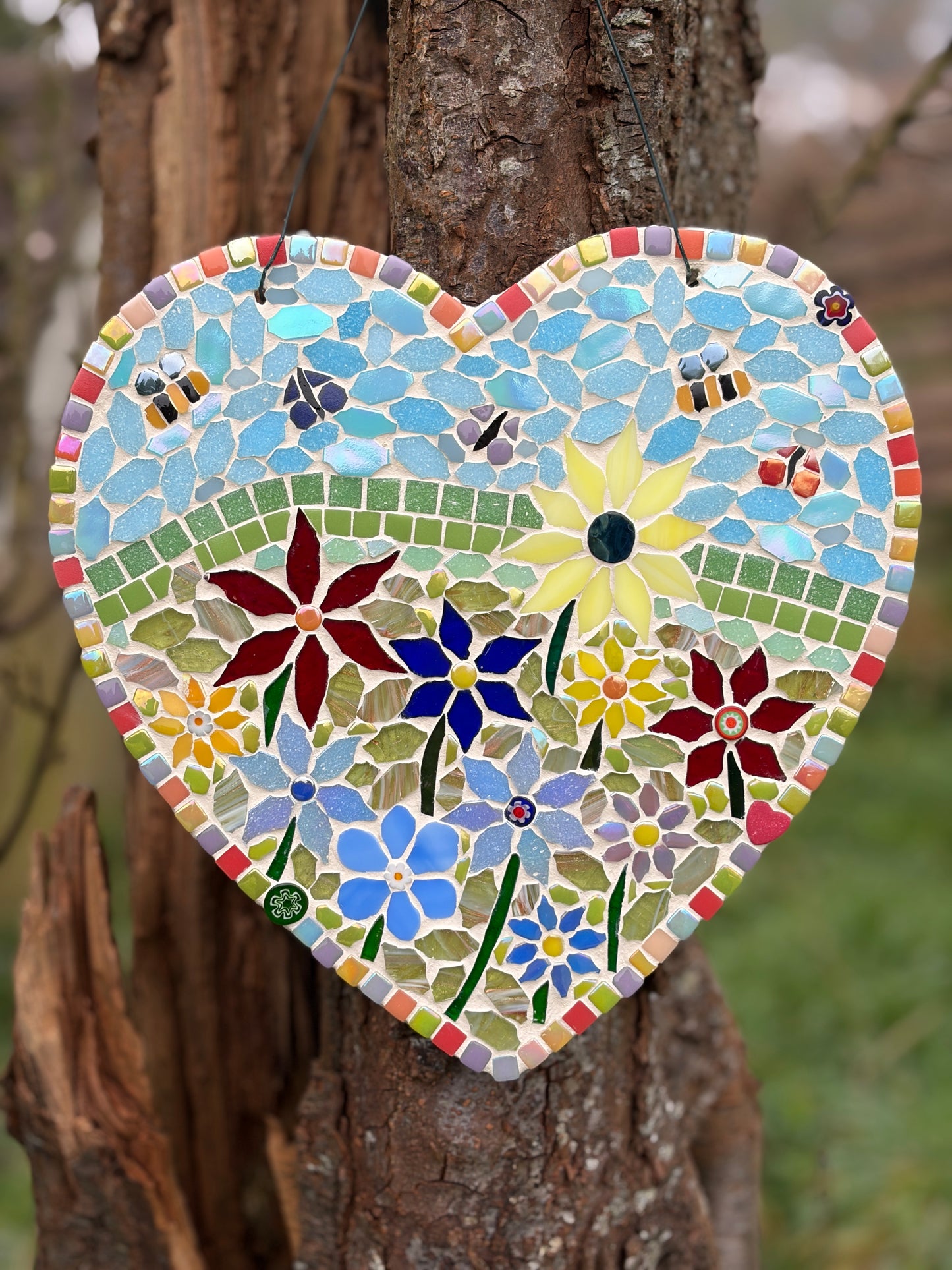 Garden art, mosaic heart