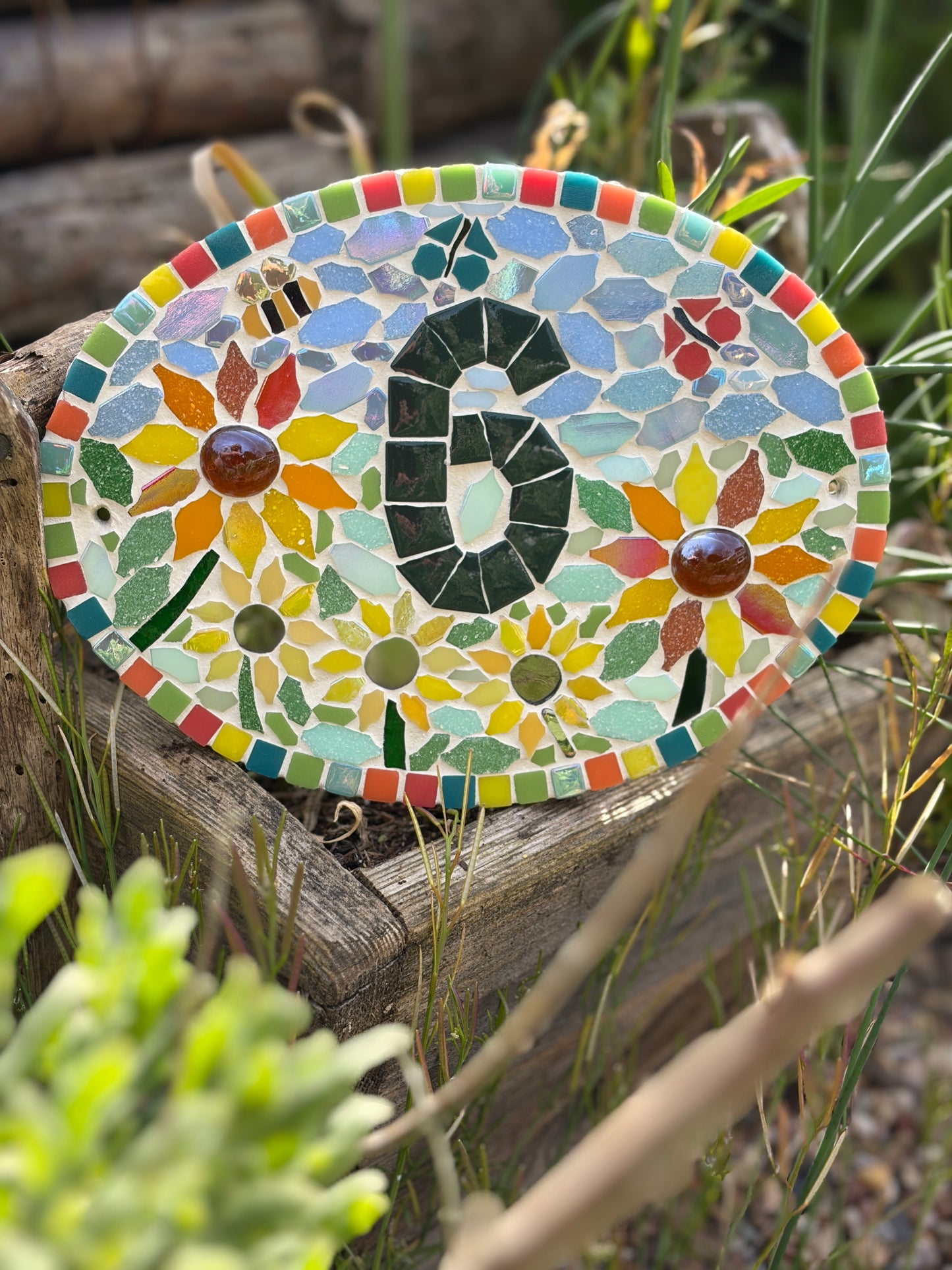Mosaic House Number Sign - sunflowers.