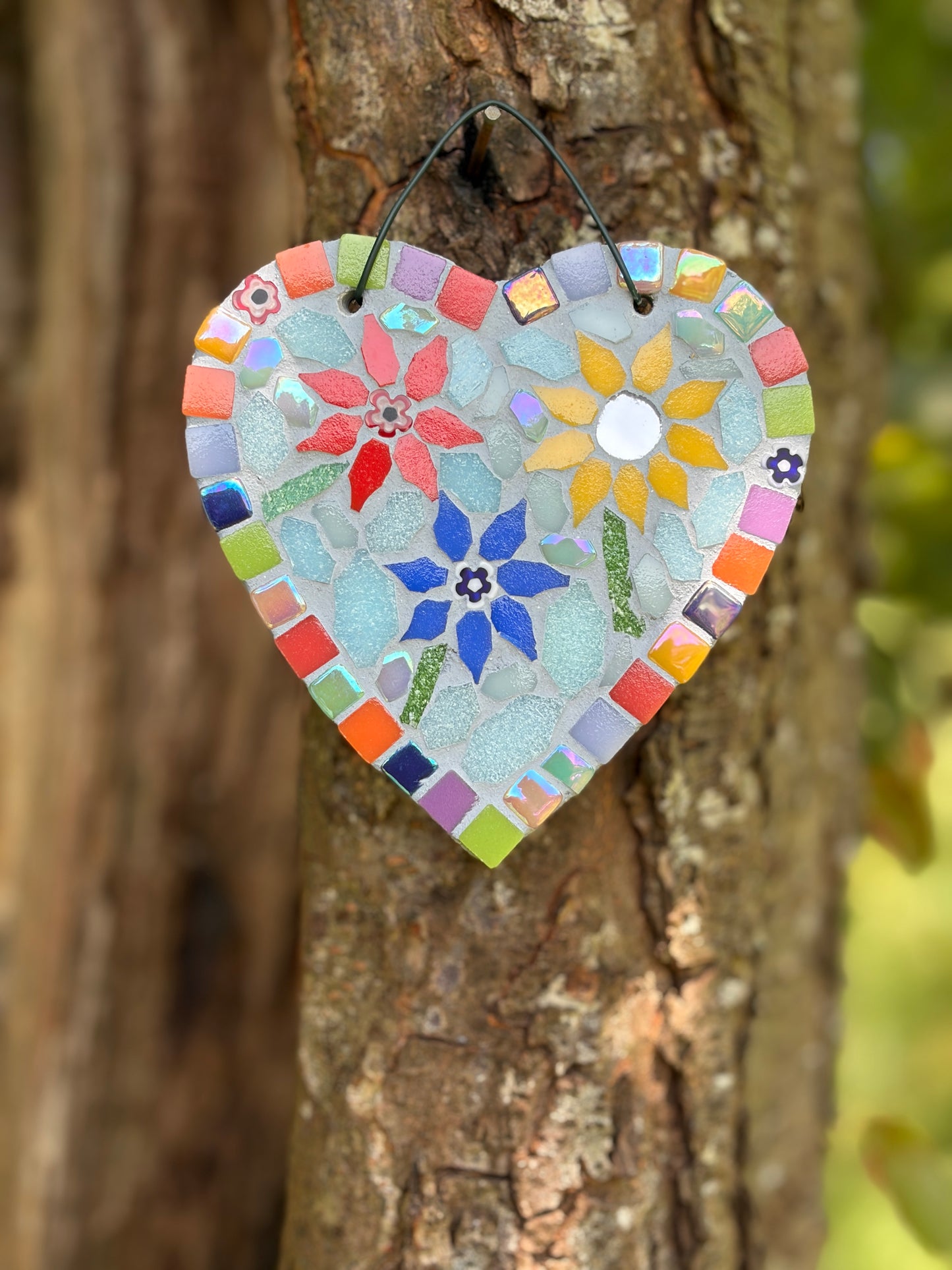 Floral Mosaic Heart Garden Decoration – Slate