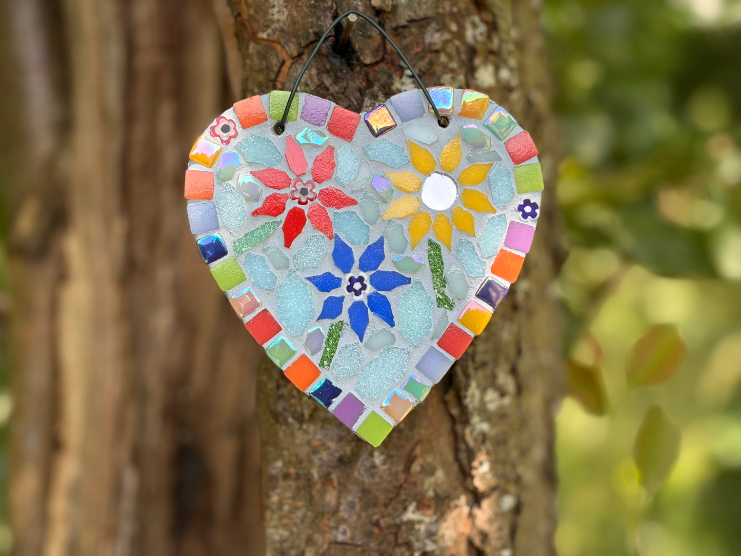 Floral Mosaic Heart Garden Decoration – Slate