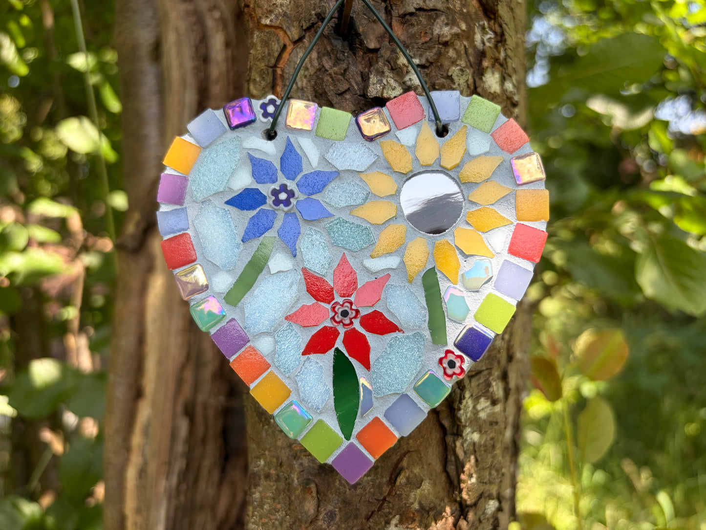 Floral Mosaic Heart Garden Decoration – Slate
