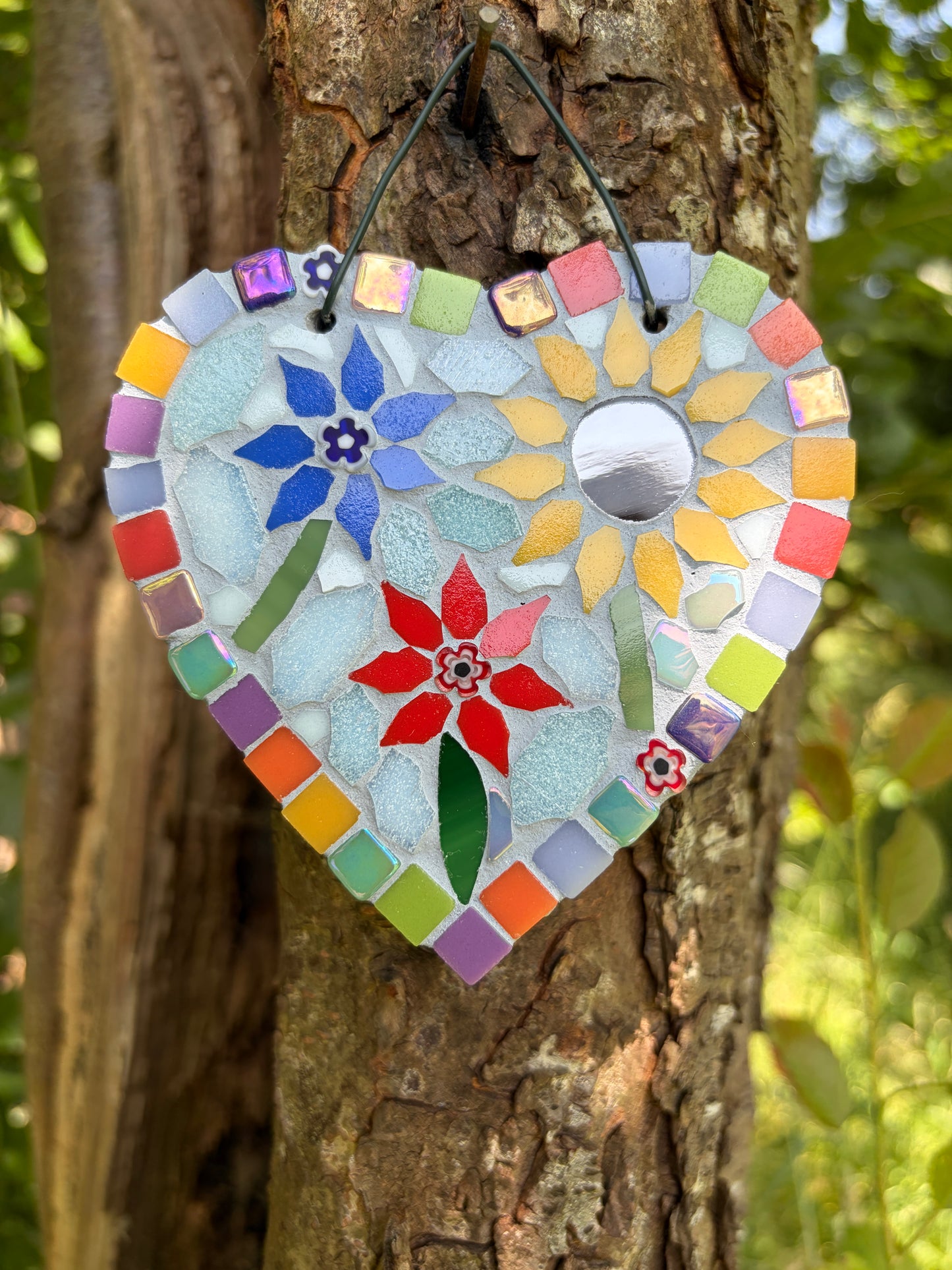 Floral Mosaic Heart Garden Decoration – Slate