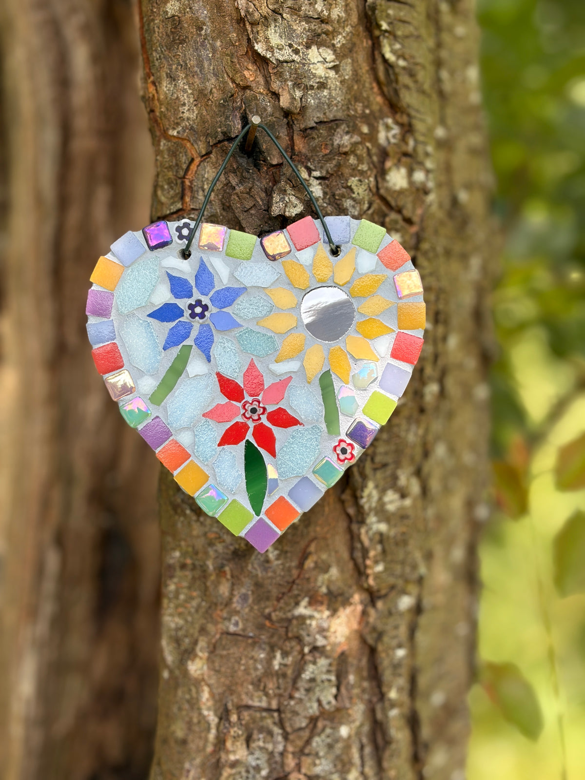 Floral Mosaic Heart Garden Decoration – Slate