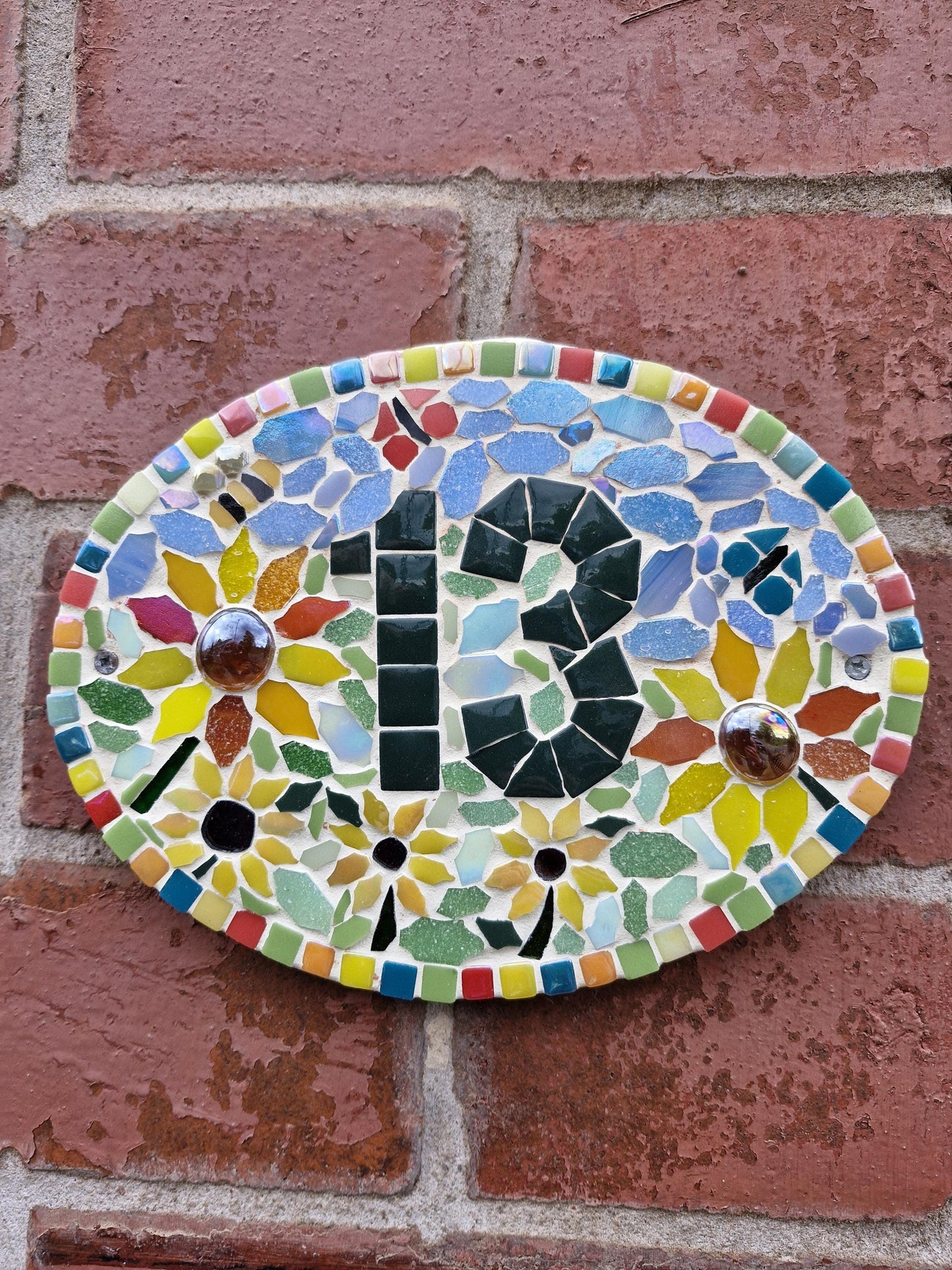 Mosaic House Number Sign - sunflowers.